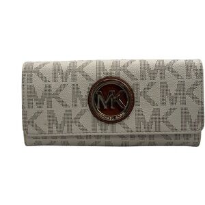 Michael Kors Signature MK Logo Wallet‎ Vanilla Snap Flap Continental